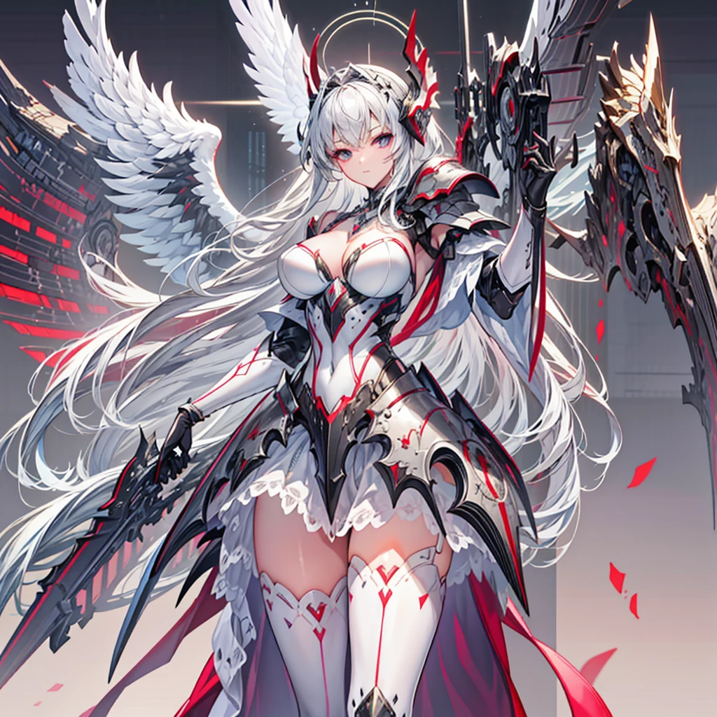 Cute adult girl standing ,girl focus, [Full body armor], ((Plain gray background)),  pokerface, upright immovable, (1girl in:1.3), Bangs,a necklace ,facing front,  （Snow White armor), Super Detail, Crystal Silver Eyes,slender, masterful technique, Long hair, animetic, Solo, Silk White hair, High quality, MastetPiece,ultra-detailliert,[wide-hips] , Beautiful Girl, [Detail Face], detail hands, ultra detail eyes,nothing face emotion, Beautiful eyes