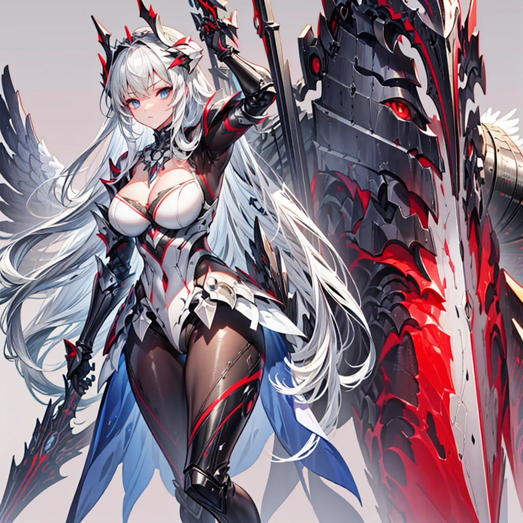 Cute adult girl standing ,girl focus, [Full body armor], ((Plain gray background)),  pokerface, upright immovable, (1girl in:1.3), Bangs,a necklace ,facing front,  （Snow White armor), Super Detail, Crystal Silver Eyes,slender, masterful technique, Long hair, animetic, Solo, Silk White hair, High quality, MastetPiece,ultra-detailliert,[wide-hips] , Beautiful Girl, [Detail Face], detail hands, ultra detail eyes,nothing face emotion, Beautiful eyes