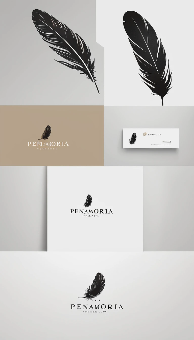 A minimal, modern, simple, cinematic logo design for the brand “Penamemoria". Create a modern, minimalistic, high-quality, logo of a feather that convey a sense of memories and dreams