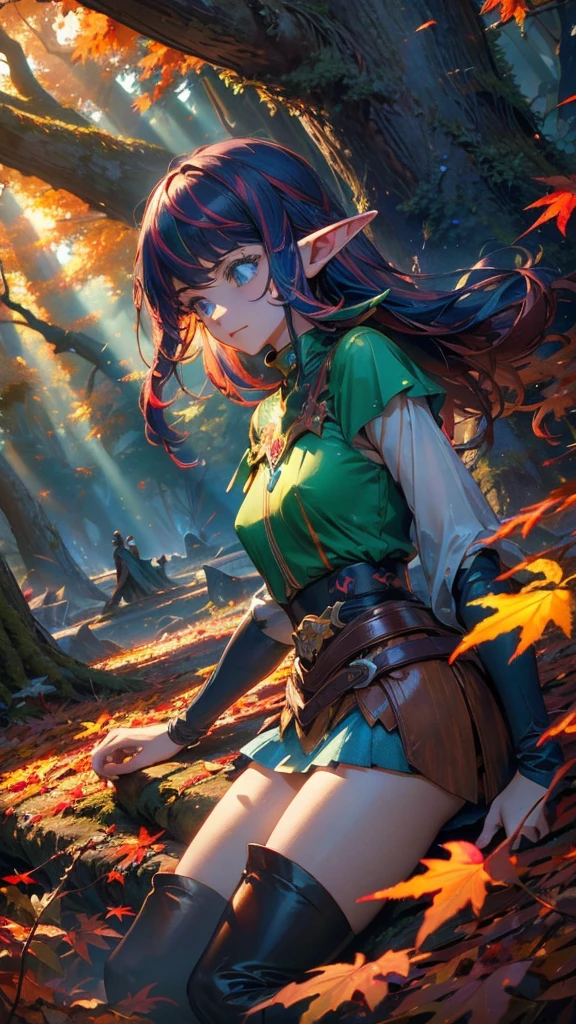 (masterpiece:1.1), (Highest quality:1.1), (beautiful:1.1), (Vibrant colors:1.2), break, 
(Fantasy:1.0), (sunlight:1.0), break, 
(alone:1.2), (Dynamic Angle:1.0), (Cowboy Shot:1.0), (Elf Girl:1.1), (jellyfishforest:0.9), (Autumn colors:1.0), (forest:1.0), (wood:1.0),