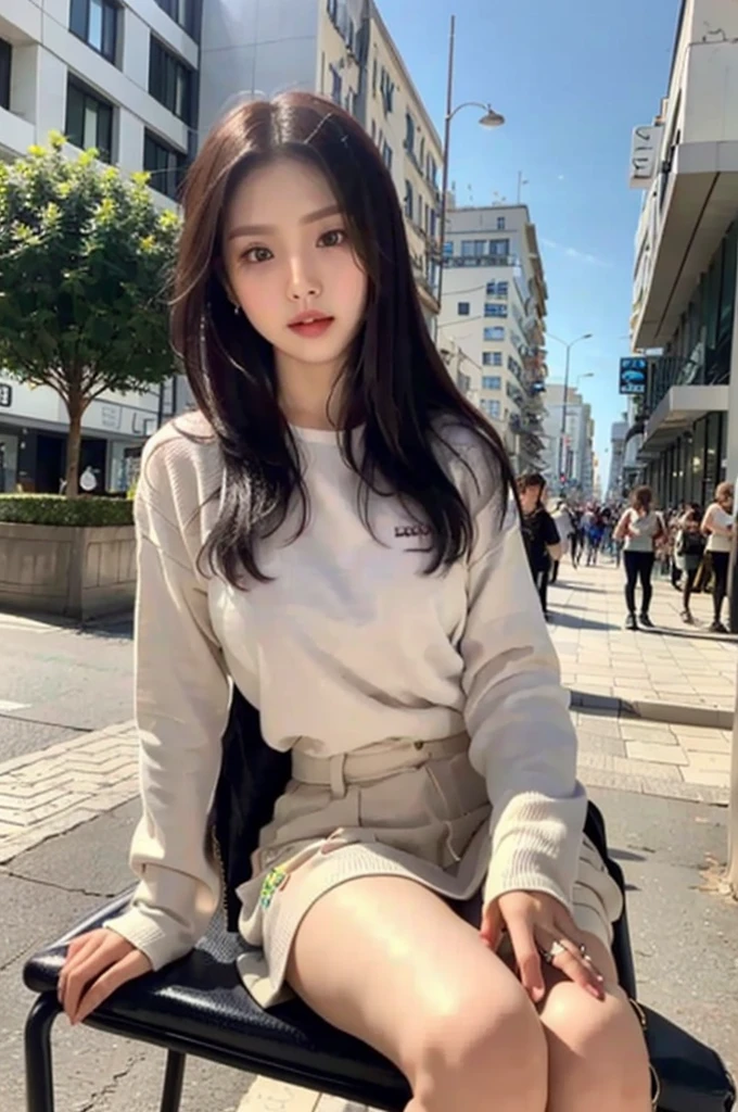 HDR, UHD, Masterpiece, ultra high quality, an ultra beautiful, very attractive influencer young adult female on the pavement of a crowded busy street wearing daily casual yet very sexy combination,