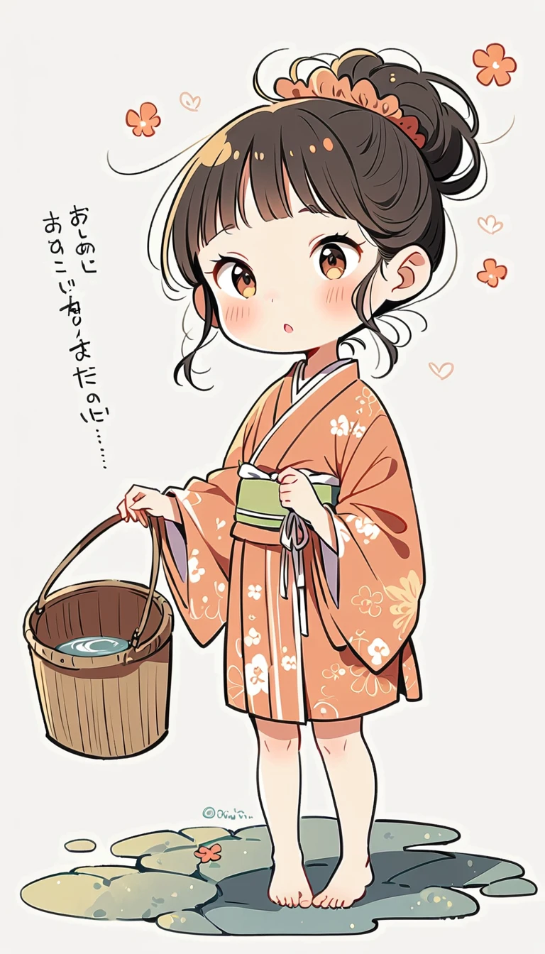white background, Fujichoco style, kimono, (((The Most Beautiful Girl))), gray hair, ((Spa, sauna)), simple background, Simple line initialism, full body,