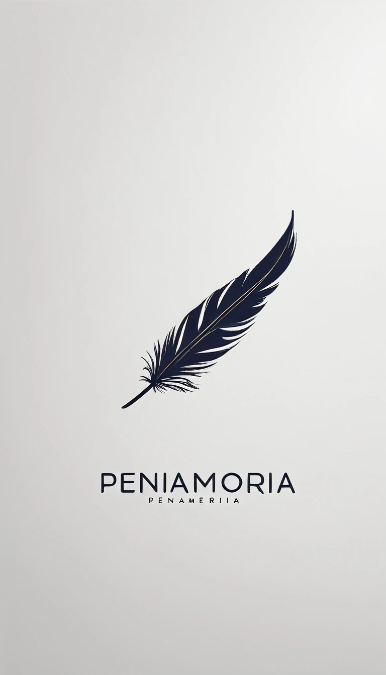 A minimal, modern, simple, cinematic logo design for the brand “Penamemoria". Create a modern, minimalistic, high-quality, logo of a feather that convey a sense of memories and dreams