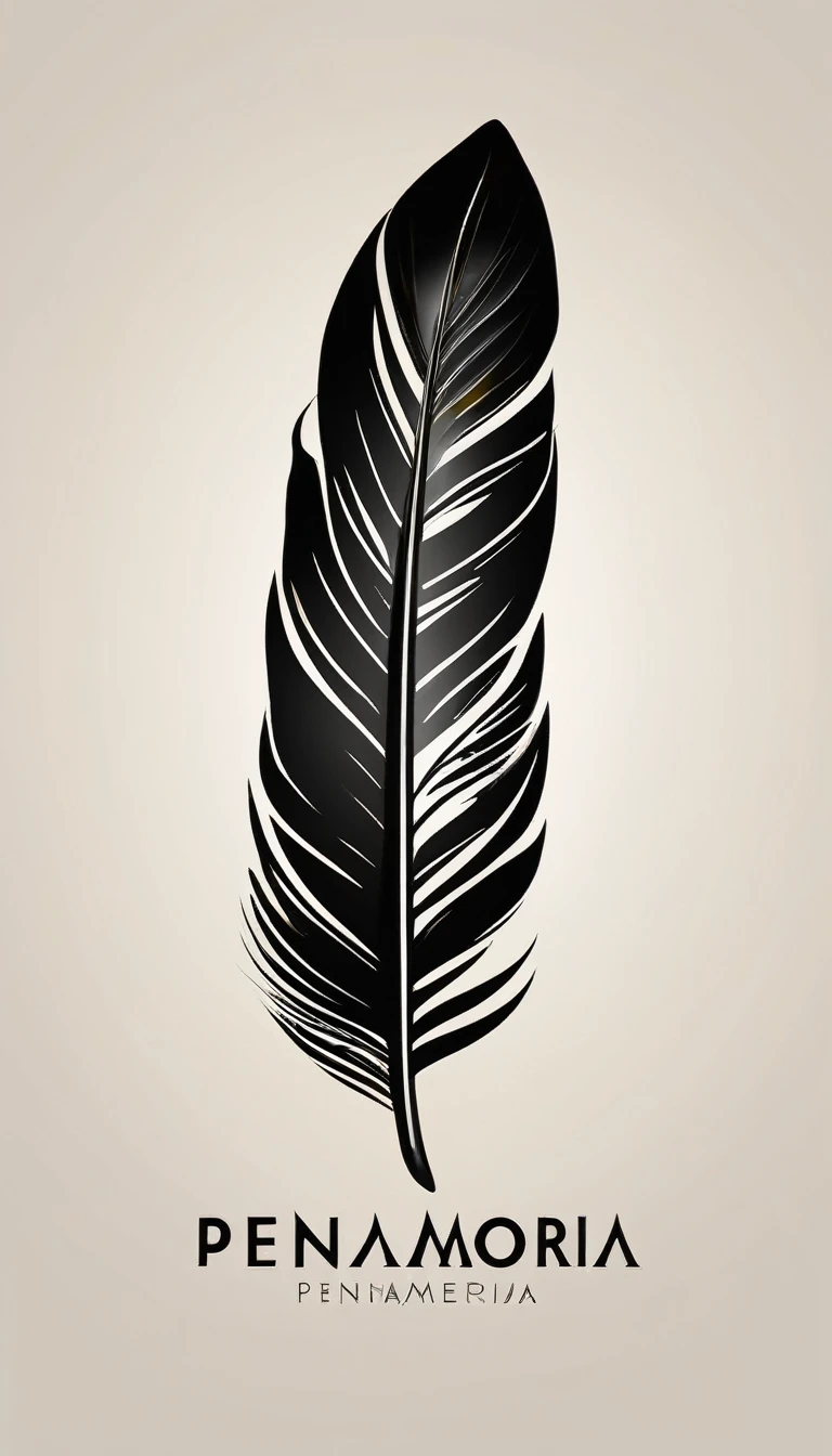 A minimal, modern, simple, cinematic logo design for the brand “Penamemoria". Create a modern, minimalistic, high-quality, logo of a feather that convey a sense of memories and dreams