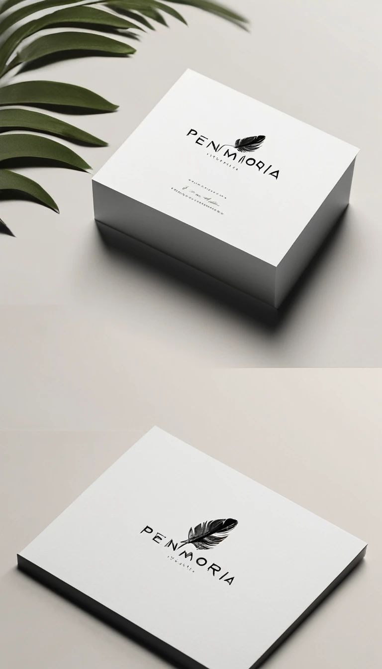 A minimal, modern, simple, cinematic logo design for the brand “Penamemoria". Create a modern, minimalistic, high-quality, logo of a feather that convey a sense of memories and dreams