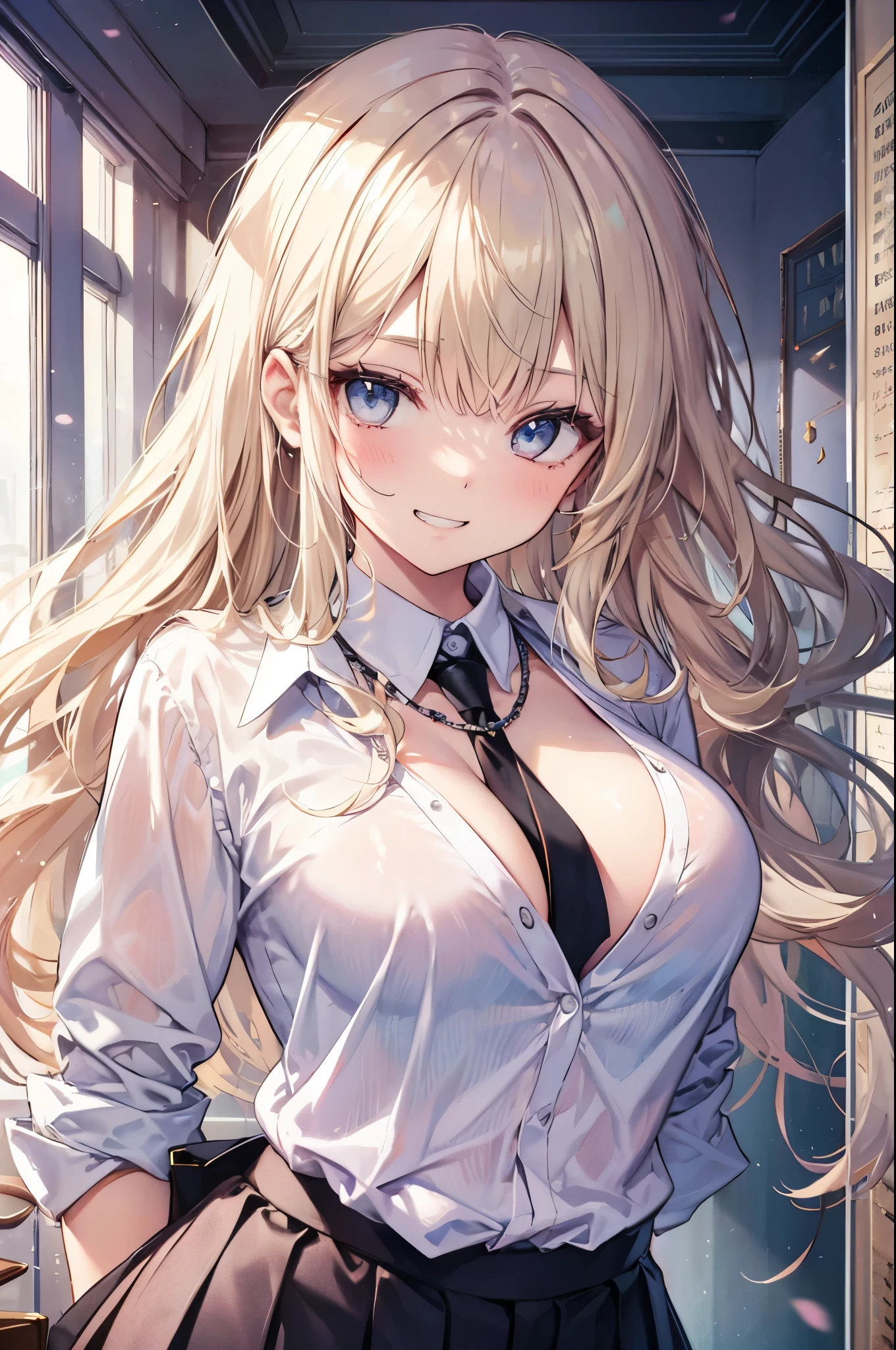 (highest quality:1.2,evil lady,cg, Very detailed, High Detail, digital coloring, High Contrast, masterpiece:1.2,suits, highest quality, Best aesthetics), 8k,masterpiece, cute,tall,beautiful,best quality, 1lady,blonde hair,long hair,wavy hair,empty eyes, (finely detailed glowing eyes and detailed face),,,,extremely detailed cg unity 8k wallpaper,solo,(latex military costume:0.9),large breasts,seductive smile,,latex thighhigh,large breasts,black hair,pink eyes,no jacket,formal shirts,thighhigh,,enamel suits,grossy lips,sitting,tight skirt,sadistic smile,,heel,shiny skin,tight  skirt,detailed face,beautiful body,,adult,,show me breasts,sadistic,seductive smile,business suits,latex,no tie,bust shot,open mouth,necklace,office room,from below,burikko  pose