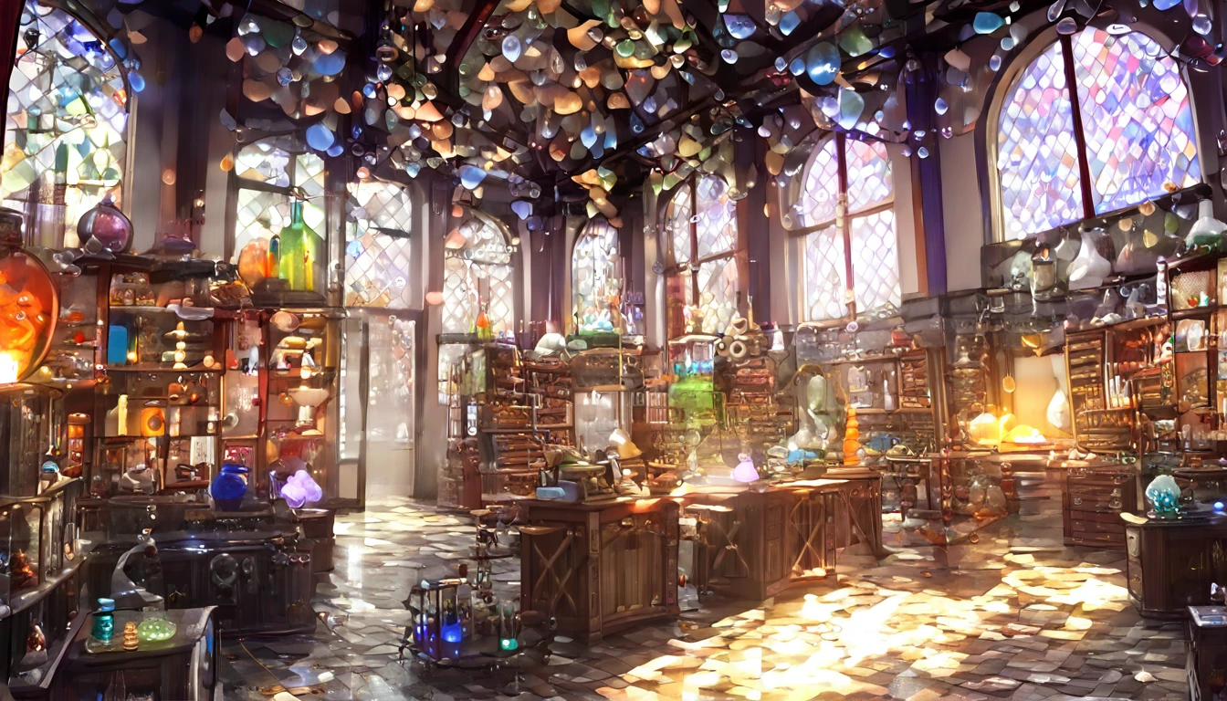 Cover page, High resolution, Highest quality, Highest quality, Paid reward available, An unparalleled masterpiece, Perfect artwork, Absurd, High quality illustrations, 超High resolution, Detailed Background, Perfect Anatomy(One boy, alone, kemono, Furry Personification, Alchemist, experiment)Many pottery, a room with many windows, In a cluttered laboratory, スチームパンクのexperiment室で, fantasy Alchemist laboratory, Inside the weapon shop, Cinema Lighting,