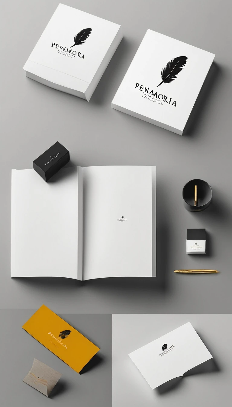 A minimal, modern, simple, cinematic logo design for the brand “Penamemoria". Create a modern, minimalistic, high-quality, logo of a boy-feather