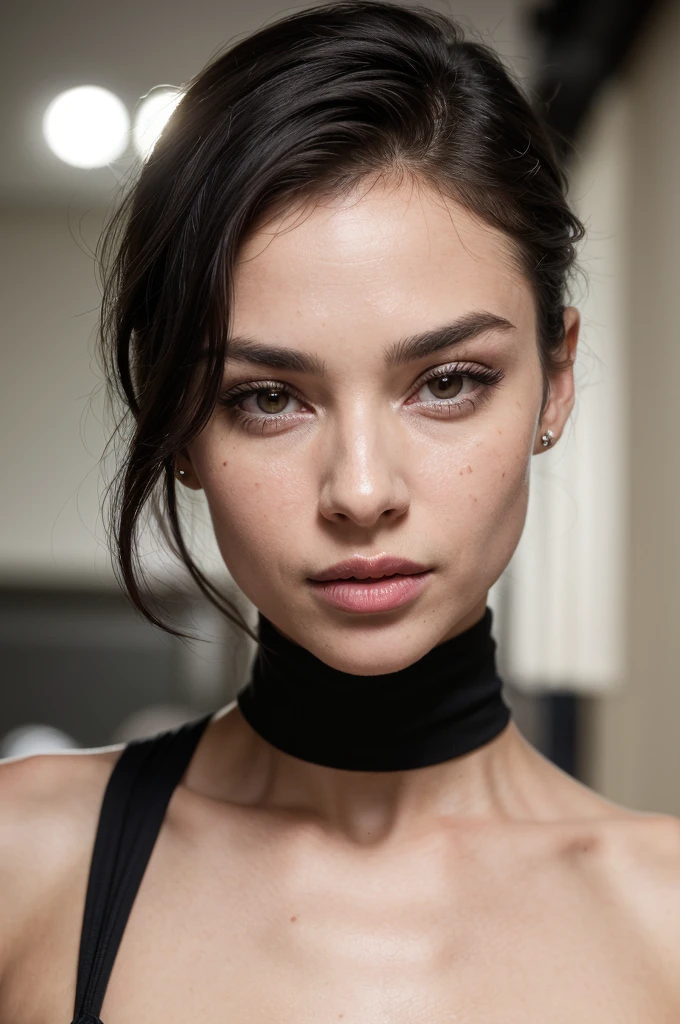 ((best quality, exceptional visual quality)), ((better skin texture, premium material)), ((upper body portrait, risqué photoshoot)), (hollywood starlet, equivalent to a modern day audrey hepburn, sex symbol), short hair with blunt bangs, (eye makeup, eyeliner), trendsetter in the sense that sex sells, fame essentially equates to being a softcore pornstar, and with that said she is REALLY famous