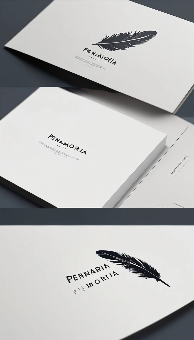 A minimal, modern, simple, cinematic logo design for the brand “Penamemoria". Create a modern, minimalistic, high-quality, logo of a feather that convey a sense of memories and dreams