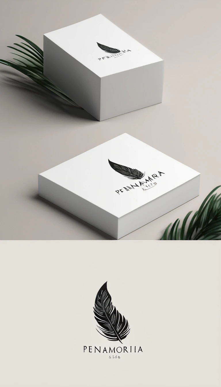 A minimal, modern, simple, cinematic logo design for the brand “Penamemoria". Create a modern, minimalistic, high-quality, logo of a feather that convey a sense of memories and dreams