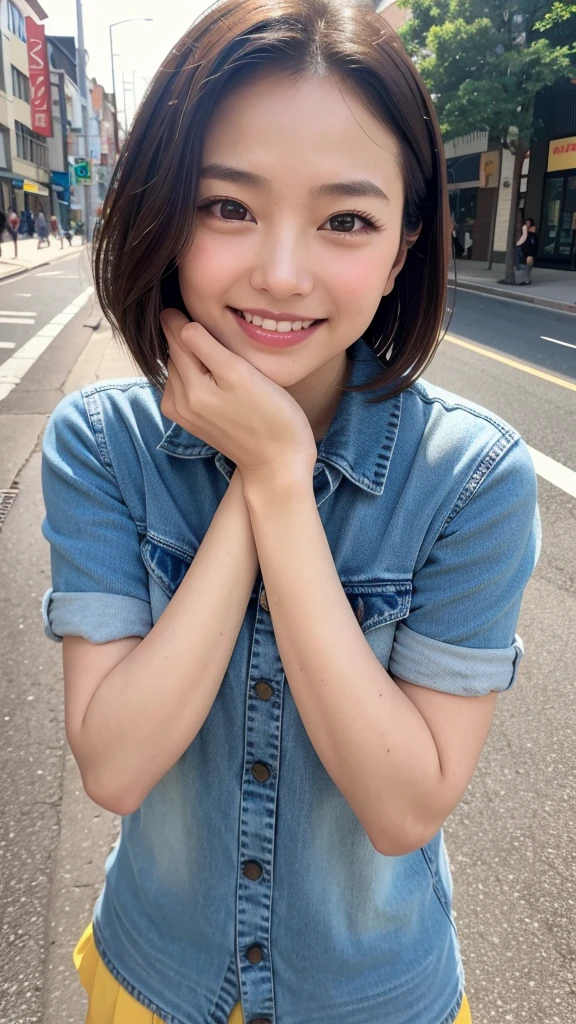 quality,master piece,by famous artist,a girl, one girl,solo focus,alone,4K,8k,raw photo,short brown hair,hair band,big eyes,Japanese women,20th Generation,healthy,maternal,positive,kind,Young Woman Fashion,Trending Fashion,Beautiful Skin,Fair skin,最高quality,4K,8k,masterpiece,Young and beautiful,The man is fascinated,Attractive woman,ccup bust、An innocent smile、smile、teeth、standing、one girl、In town、evening、office Street、one girl、Accurate hands、Accurate legs、Detailed hands and fingers、Anatomically correct body、Accurate Fingers,one girl