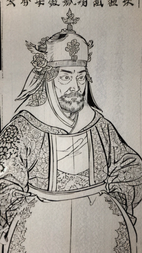 （（（Monochrome））、（（Men in ancient China））、（Ink painting）、Highest quality、masterpiece、Ultra-high resolution、(Realistic:1.4)、Game Poster、Three Kingdoman with a beard,Oriental、Three Kingdoms演義に見られるように々military commander、Crisp and beautiful image quality ,(Metal Armor, metal dragon head on the shoulder, Holding a sword, (Skin of color, ), (Metal Armor with intricate pattern:1.2), gloves, Long trousers, (Very detailed, bloom:1.5), (Highest quality, Concept Art, 4K), (analog:1.2), (high sharpness), (Detailed pupil:1.1),, Detailed face and eyes, masterpiece, Highest quality, (Very detailed:1.1), 8k, photoRealistic, (PurerosFace_v1:0.2), [:(Detailed face:1.2):0.2], sharp, Realistic, Realistic Shadow, 