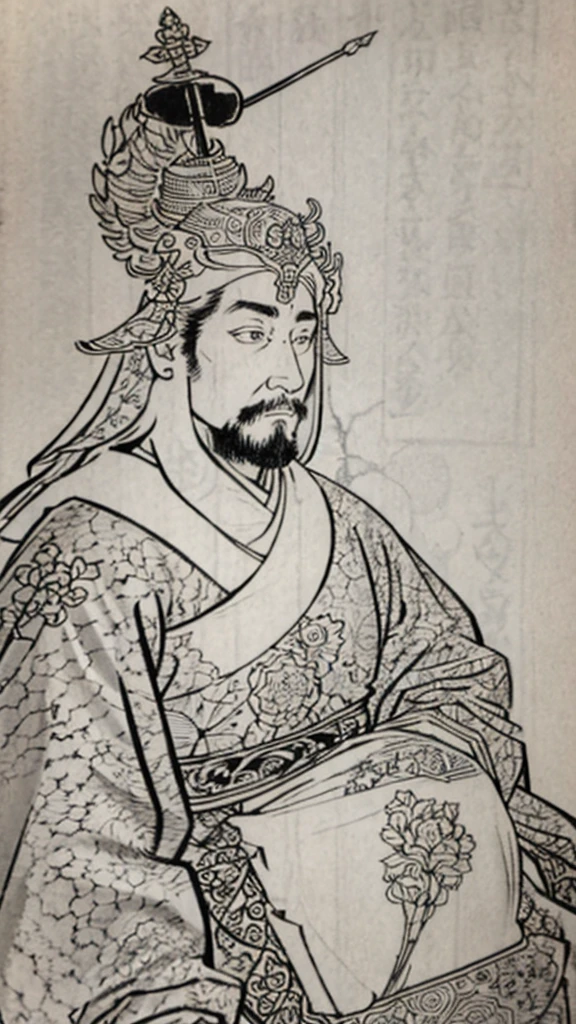 （（（Monochrome））、（（Men in ancient China））、（Ink painting）、Highest quality、masterpiece、Ultra-high resolution、(Realistic:1.4)、Game Poster、Three Kingdoman with a beard,Oriental、Three Kingdoms演義に見られるように々military commander、Crisp and beautiful image quality ,(Metal Armor, metal dragon head on the shoulder, Holding a sword, (Skin of color, ), (Metal Armor with intricate pattern:1.2), gloves, Long trousers, (Very detailed, bloom:1.5), (Highest quality, Concept Art, 4K), (analog:1.2), (high sharpness), (Detailed pupil:1.1),, Detailed face and eyes, masterpiece, Highest quality, (Very detailed:1.1), 8k, photoRealistic, (PurerosFace_v1:0.2), [:(Detailed face:1.2):0.2], sharp, Realistic, Realistic Shadow, 