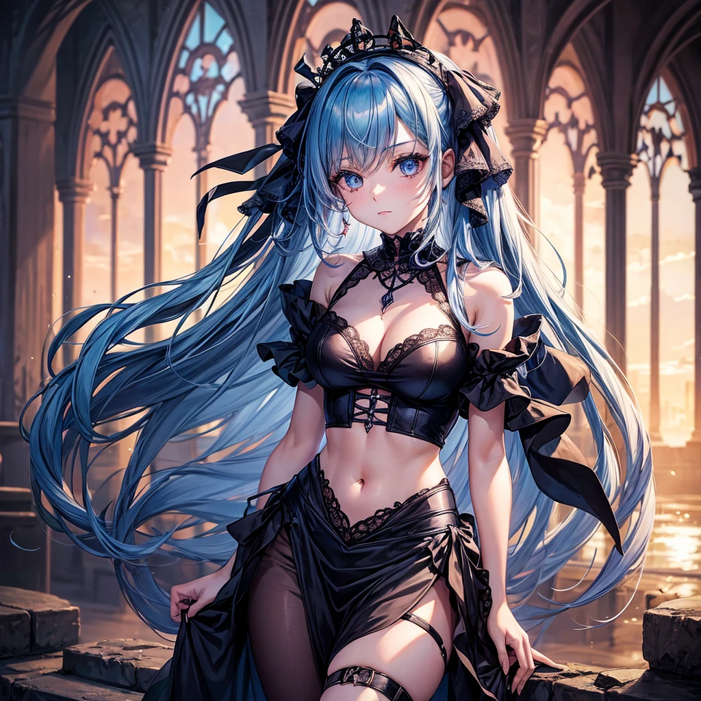 A beautiful anime girl with a gothic theme and a dam in her stomach (were)