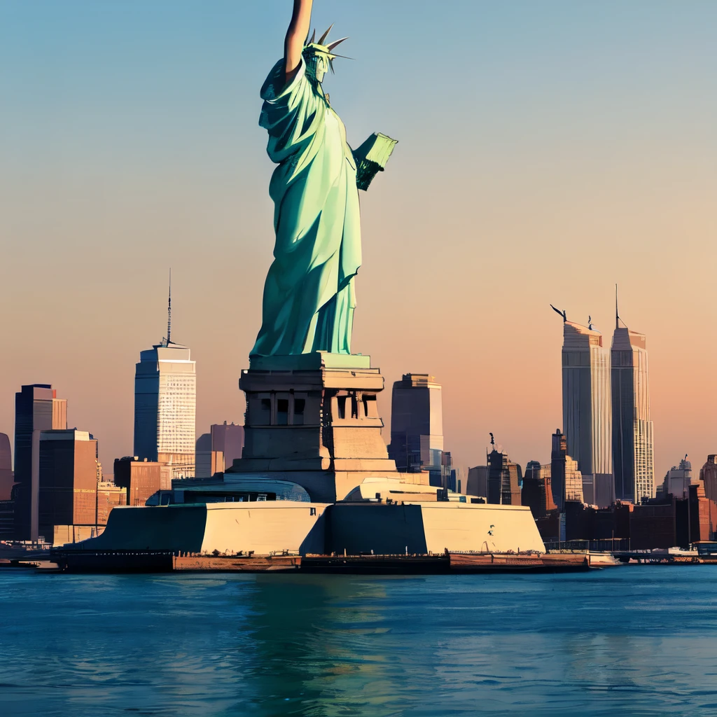 detailed building Statue of Liberty,detailed sea,detailed new york