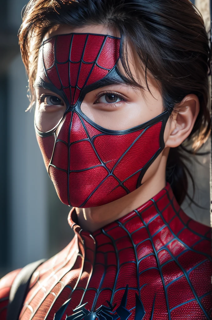 Spiderman Pictures, No mask, 20th Generation, good looking, Detailed face, looking at the camera, Portraiture, 8K Ultra HD, high quality