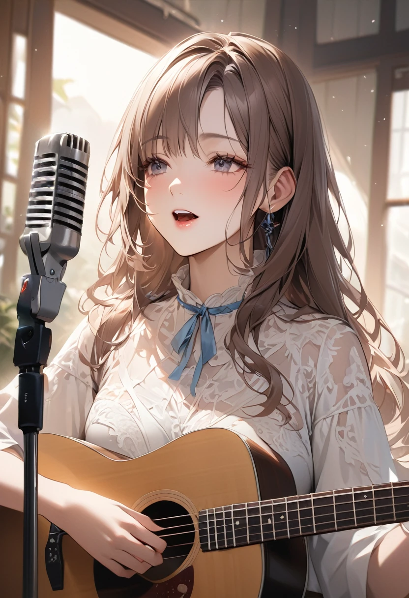 Ultra-realistic、photograph、Woman singing folk songs、White、Beauty