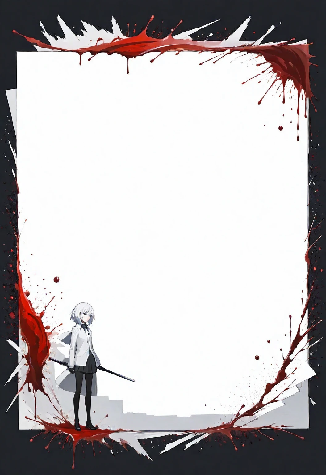 A modern minimalist style blank character profile,There are some blood stains on the file,Leave a square blank space in the middle。