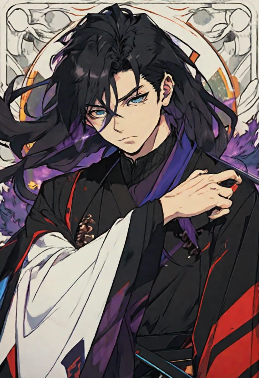 anime - style image of a man with long black hair and a black robe, handsome guy in demon slayer art, cute japanese demon boy, demon slayer rui fanart, inspired by Okumura Masanobu, black hair wizard, Demon slayer art style, How to improve the quality of life, Hijikata Toushirou, male anime character