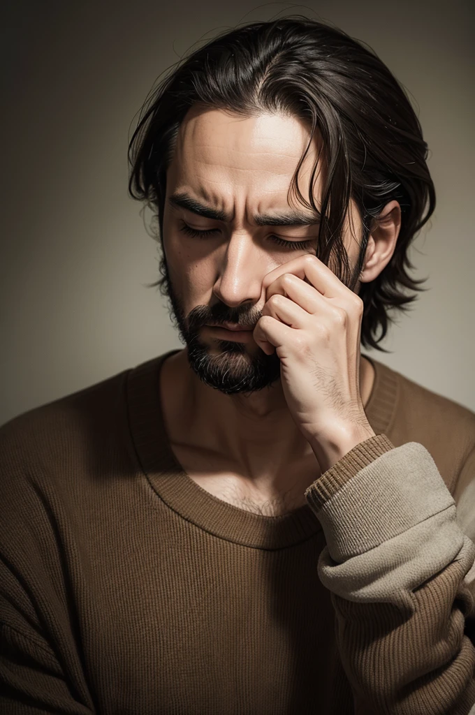 Pensive man with head down