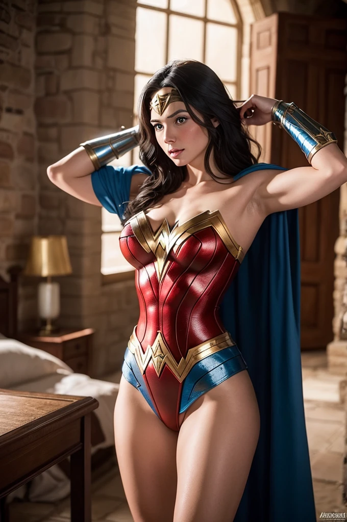 Wonder Woman in her medieval castle captures a young man and puts him in her room, taking off his clothes and then taking them off revealing a gigantic 3 meter ass