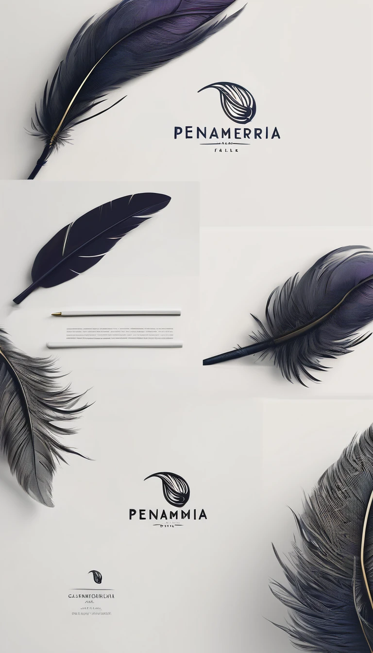 A minimal, modern, simple, cinematic logo design for the brand “Penamemoria". Create a modern, minimalistic, high-quality, logo of a boy inside a nest made of feathers. The logo must be a symbol for dreams, stories, memories, music and imagination.