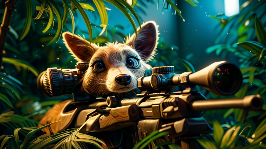 riverside, animal sniper, highly detailed portrait, beautiful detailed eyes, beautiful detailed lips, extremely detailed eyes and face, long eyelashes, high quality, 8k, hyperrealistic, photorealistic, hyper detailed, realistic, masterpiece, intricate details, sharp focus, professional lighting, vivid colors, moody lighting, dramatic chiaroscuro, cinematic framing, atmospheric, breathtaking, fantasy, concept art