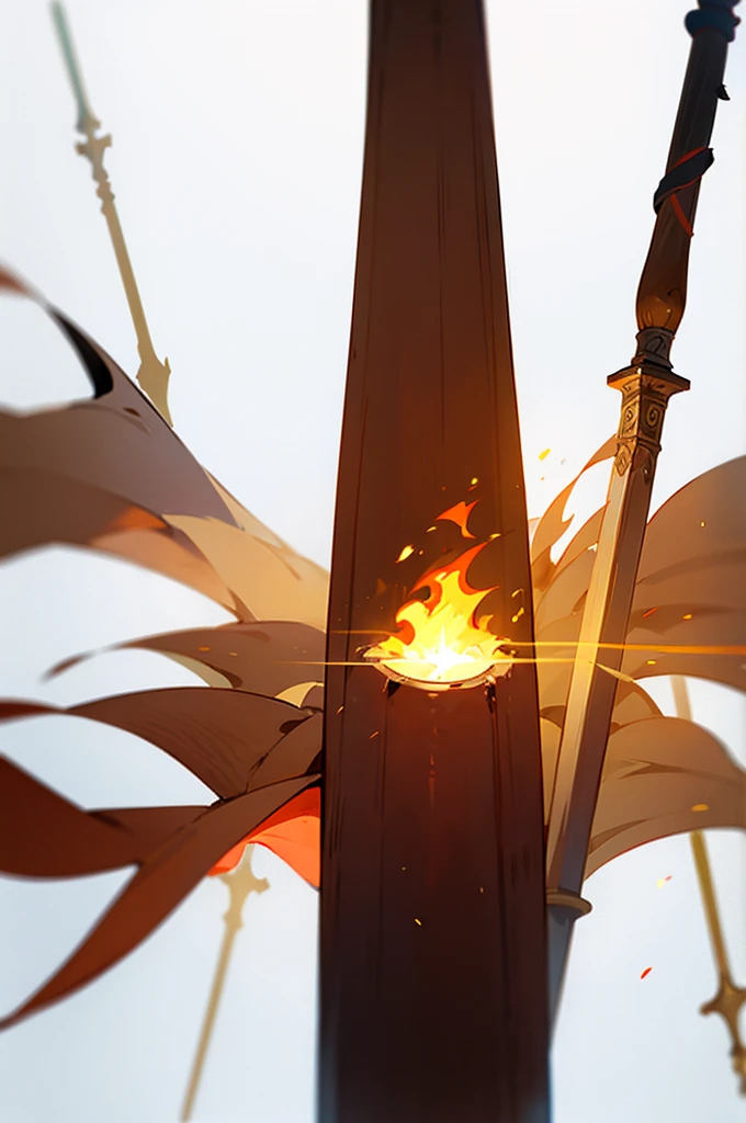concept, [fire staff], medieval, wood staff, long torch, white background