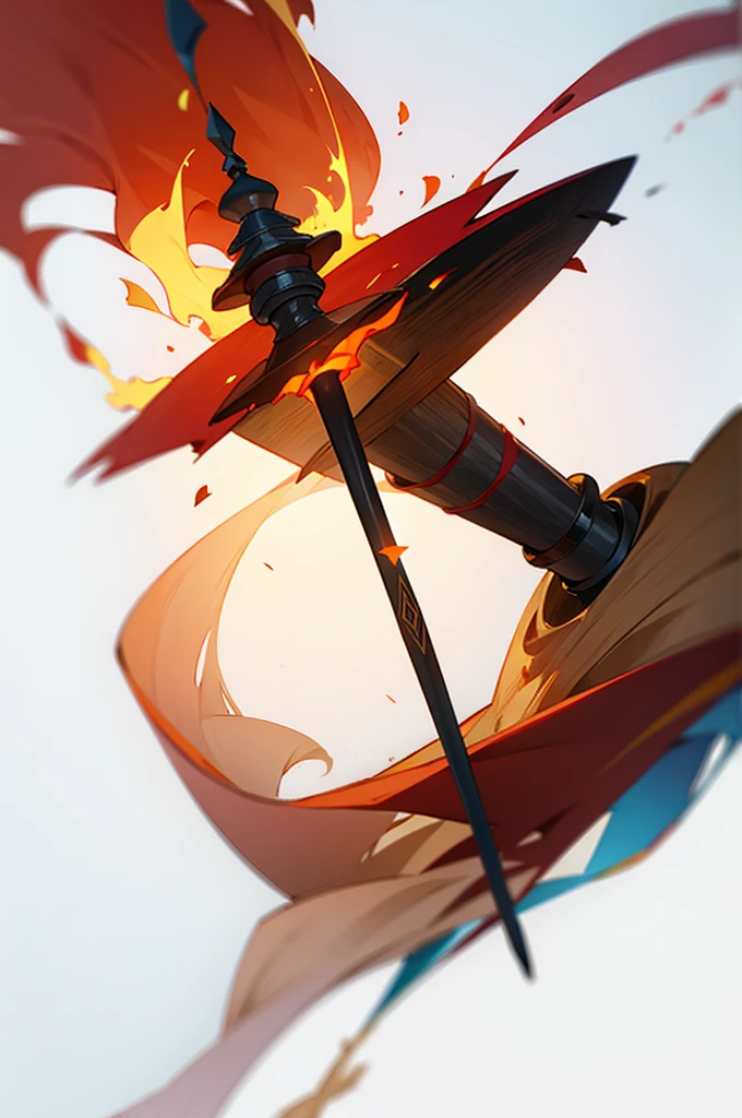 concept, [fire staff], medieval, wood staff, long torch, white background