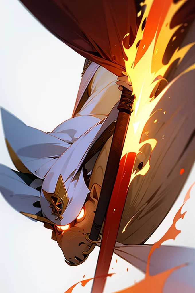 concept, [fire staff], medieval, wood staff, long torch, white background