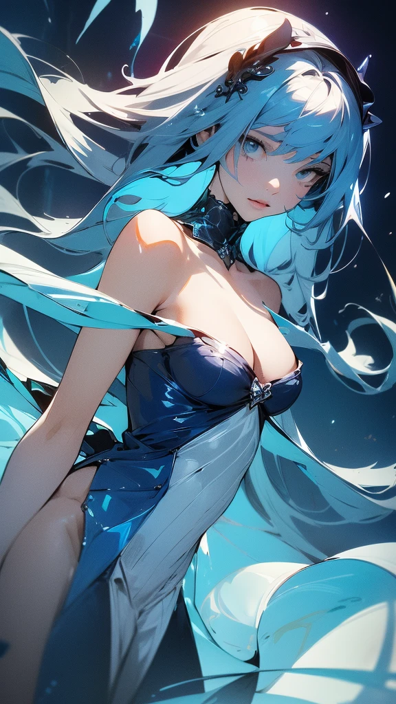 ((Blue and navy blue tones:1.3)) One girl, alone,jellyfish filling up the ocean, millions of jellyfish, Swimming girl ((naked)) in the deep ocean surrounded by jellyfish, ((jellyfish)), Deep Black Sea,Underwater,(Realistic:1.4), Official Art, unity 8k wallpaper, Super detailed, beautifully、aesthetic, masterpiece,Highest quality, (Dynamic Angle:1.4), Glowing Skin, (Floating colorful sparkles:1) The most beautiful form of chaos, elegant, Brutalist design, Vibrant colors, Romanticism, Ultra Wide Angle,   