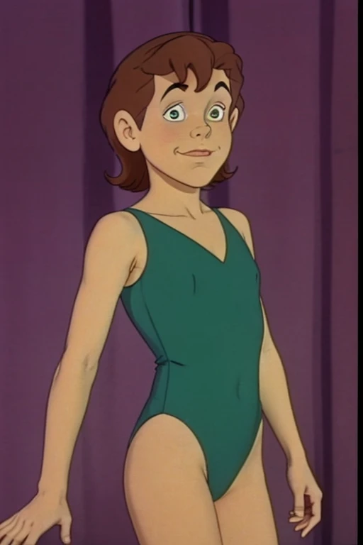 a redhead cartoon character dressed in a green leotard, very muscular, a young male wizard, 1980s cartoon, animated episode still, Presto (((mad)))
