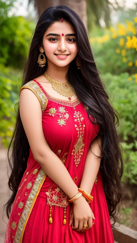 beautiful cute young attractive Pakistani age girl, village girl, 18 years old, cute, Instagram model, long black_hair, colorful hair, indian, huge big breasts, little smiling, smooth face very realistic