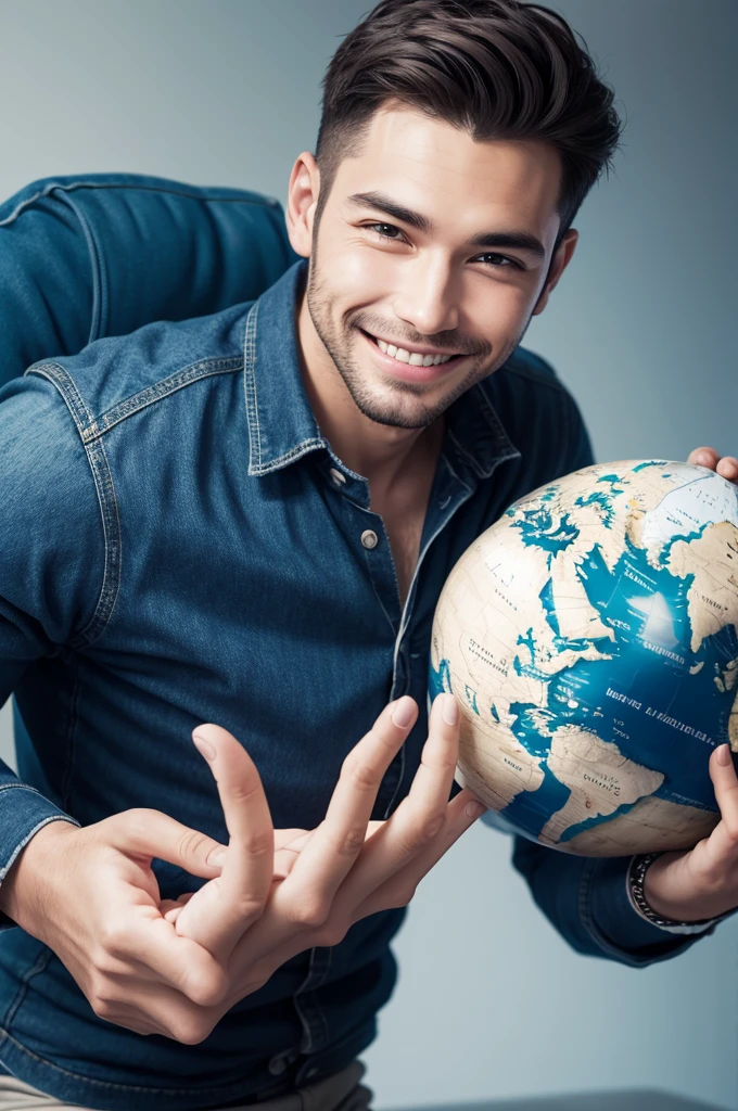 Modern man holding the world with smile 
