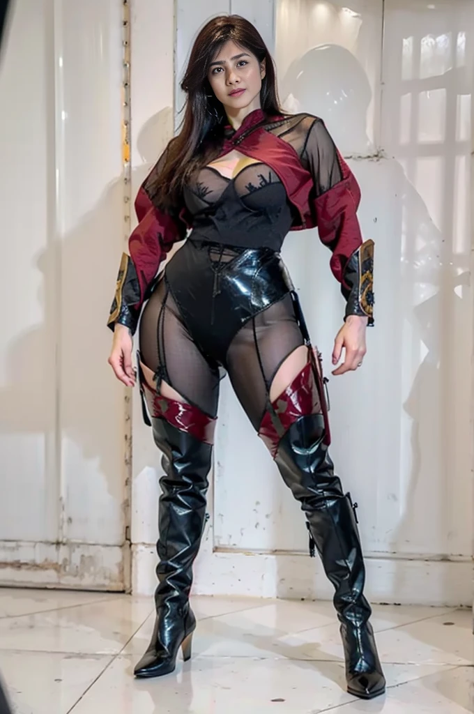 30-year-old Asian female gladiator posing for a photo，Tall and sexy，Sweaty and sweaty，Shiny muscle lines，Sense of Power，Large Breasts，Big buttocks，Mature and charming，Lewd exposure ，Camel toe，nipple，Small brush，NSFW，Release liquid，Wear sexy super high heel boots，The charming and seductive queen，Fighting breath