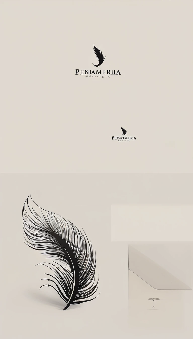 A minimalist, fantastic, poetic, dreamy, captivating, memorable, masterpiece, modern, simple logo design of a boy and a feather for the brand “Penamemoria". The logo must convey a sense of music, stories and dreams. Minimalistic logo design of a boy and a feather.