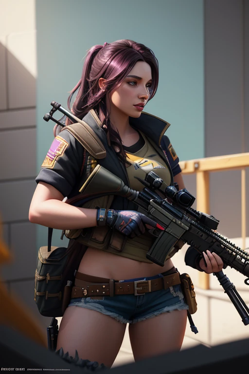 Highly detailed, High Quality, Masterpiece, beautiful,  Caitlyn, cupcake, vivid colors, digital painting, artstation, unreal engine, octane render, concept art, matte, sharp focus, vibrant colors, high contrast, illustration, art by justin gerard,Sniper Rifle, aim