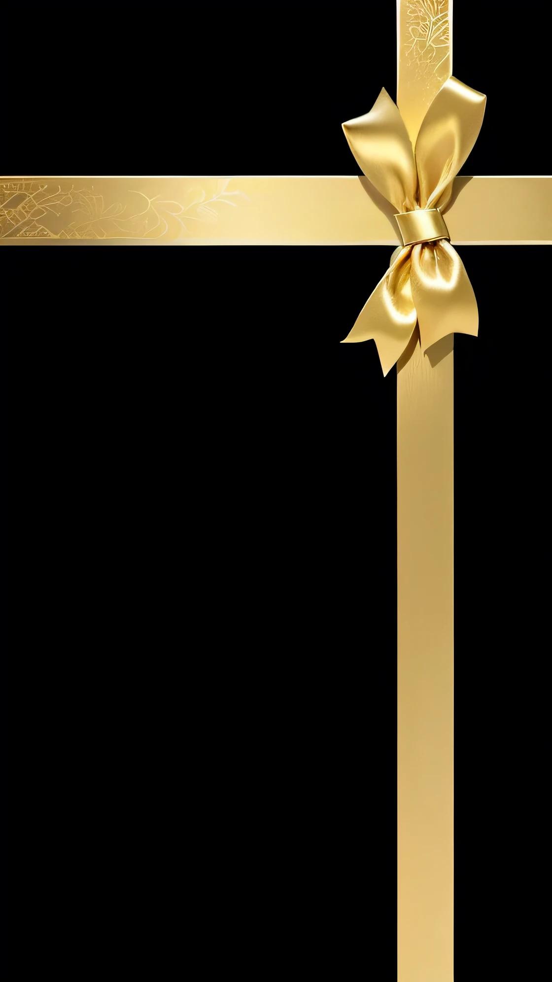Gold yarn Ribbon,  Ribbon, Gift,black background， gold，Bow，Gift packaging knot，High-resolution photos, Gift,