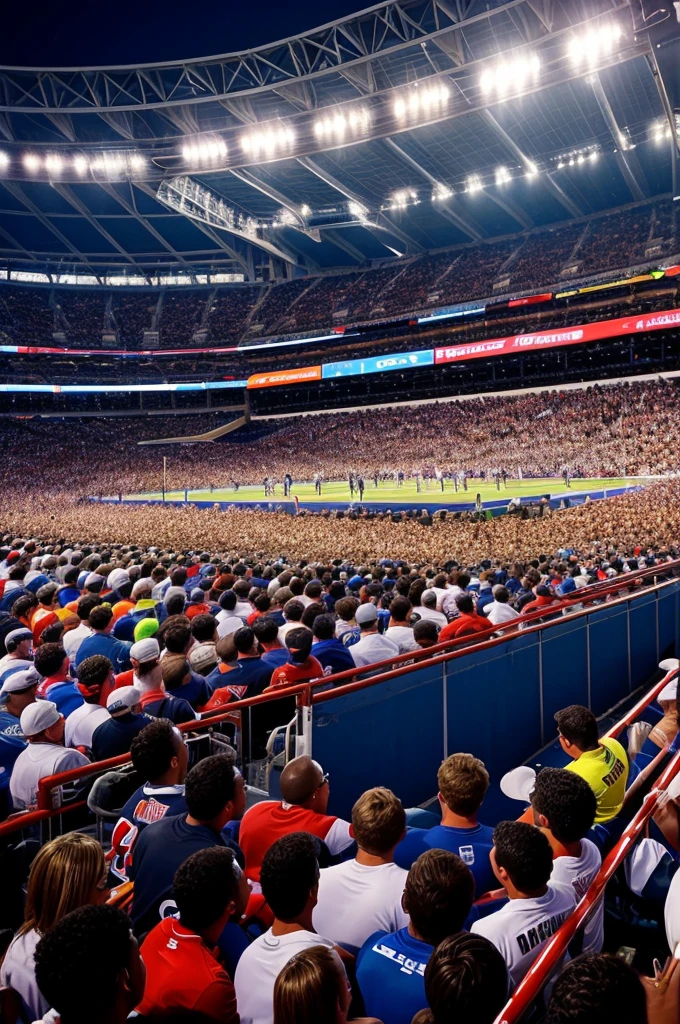 Generate an image capturing the atmosphere of a sporting event in a crowded stadium. Showcase the energy, excitement, and competition as athletes engage in their respective sports. The scene is alive with action, capturing the essence of a thrilling sporting event.