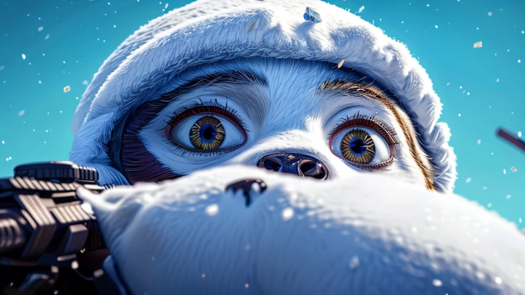 flower field, snow scene, animal sniper, highly detailed portrait, beautiful detailed eyes, beautiful detailed lips, extremely detailed eyes and face, long eyelashes, high quality, 8k, hyperrealistic, photorealistic, hyper detailed, realistic, masterpiece, intricate details, sharp focus, professional lighting, vivid colors, moody lighting, dramatic chiaroscuro, cinematic framing, atmospheric, breathtaking, fantasy, concept art