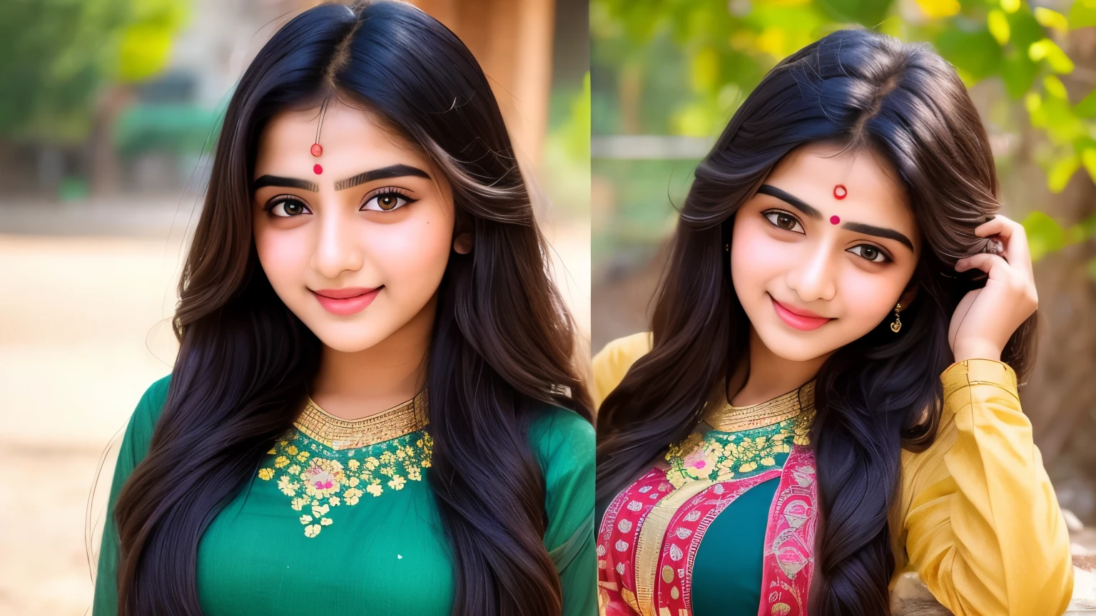 beautiful cute young attractive Pakistani teenage girl, village girl, 18 years old, cute, Instagram model, long black_hair, colorful hair, indian, huge big breasts, little smiling, smooth face very realistic