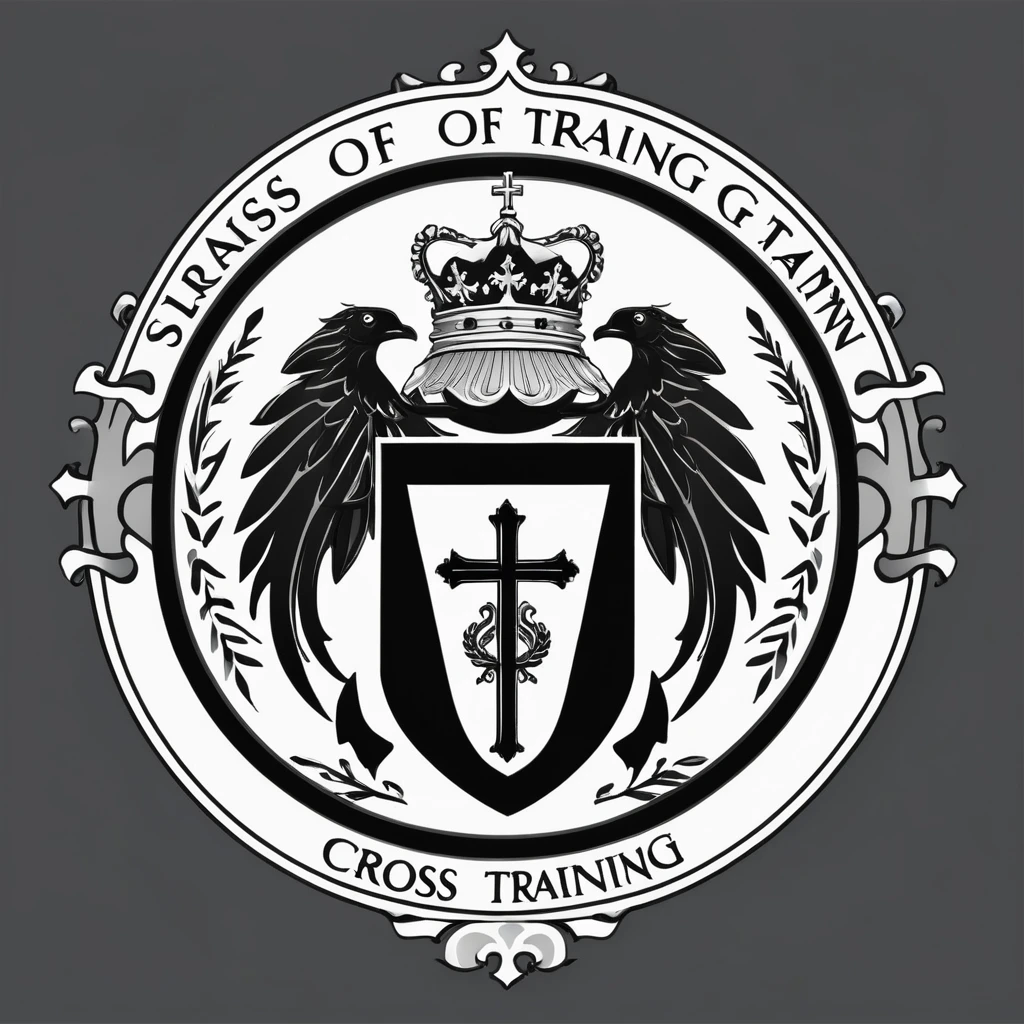 Type logo with black and silver coat of arms written Cross training