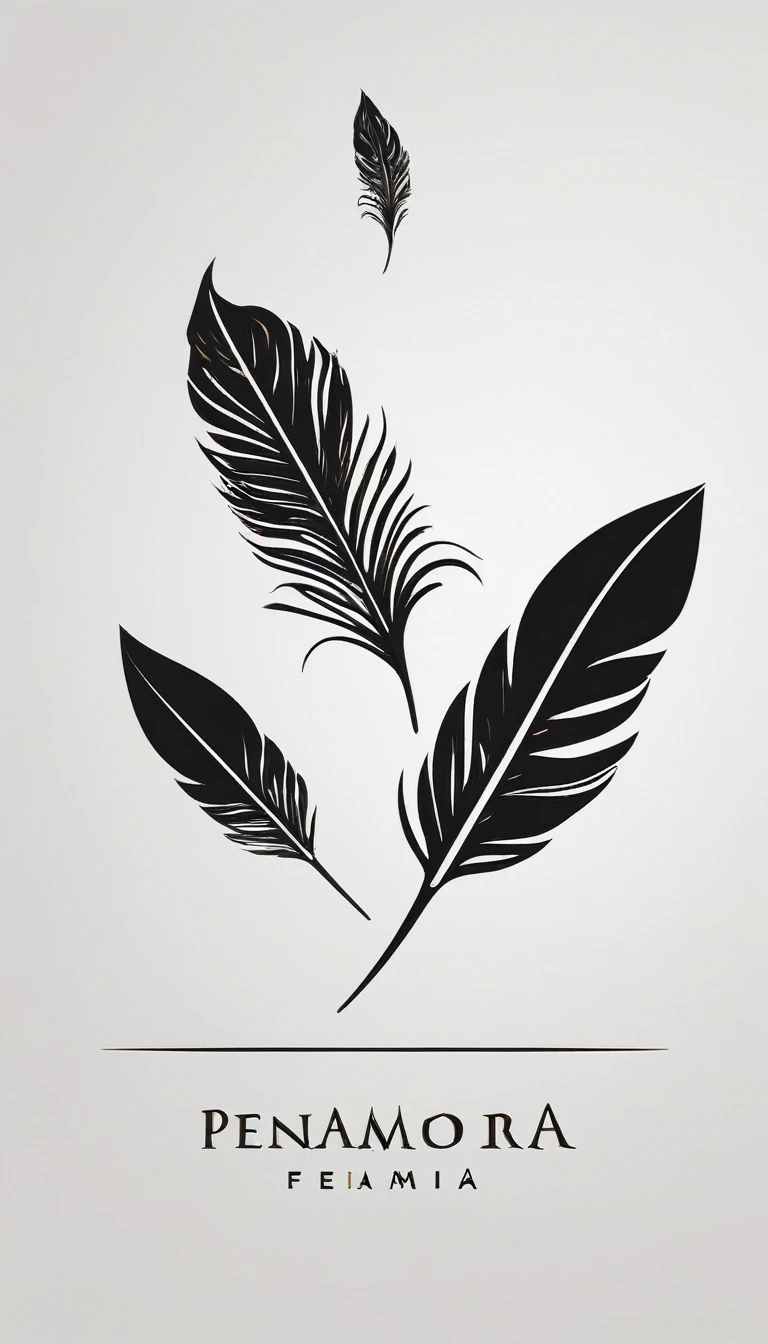A minimal, modern, simple, cinematic logo design for the brand “Penamemoria". Create a modern, minimalistic, high-quality, logo of a feather that convey a sense of memories and dreams
