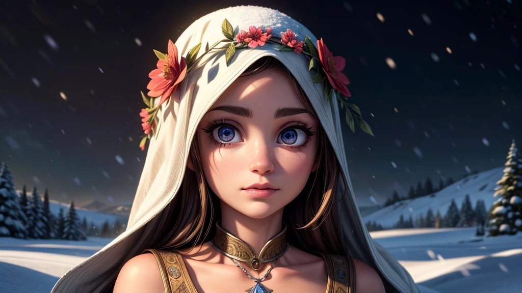 flower field, snow scene, beautiful sniper, highly detailed portrait, beautiful detailed eyes, beautiful detailed lips, extremely detailed eyes and face, long eyelashes, high quality, 8k, hyperrealistic, photorealistic, hyper detailed, realistic, masterpiece, intricate details, sharp focus, professional lighting, vivid colors, moody lighting, dramatic chiaroscuro, cinematic framing, atmospheric, breathtaking, fantasy, concept art