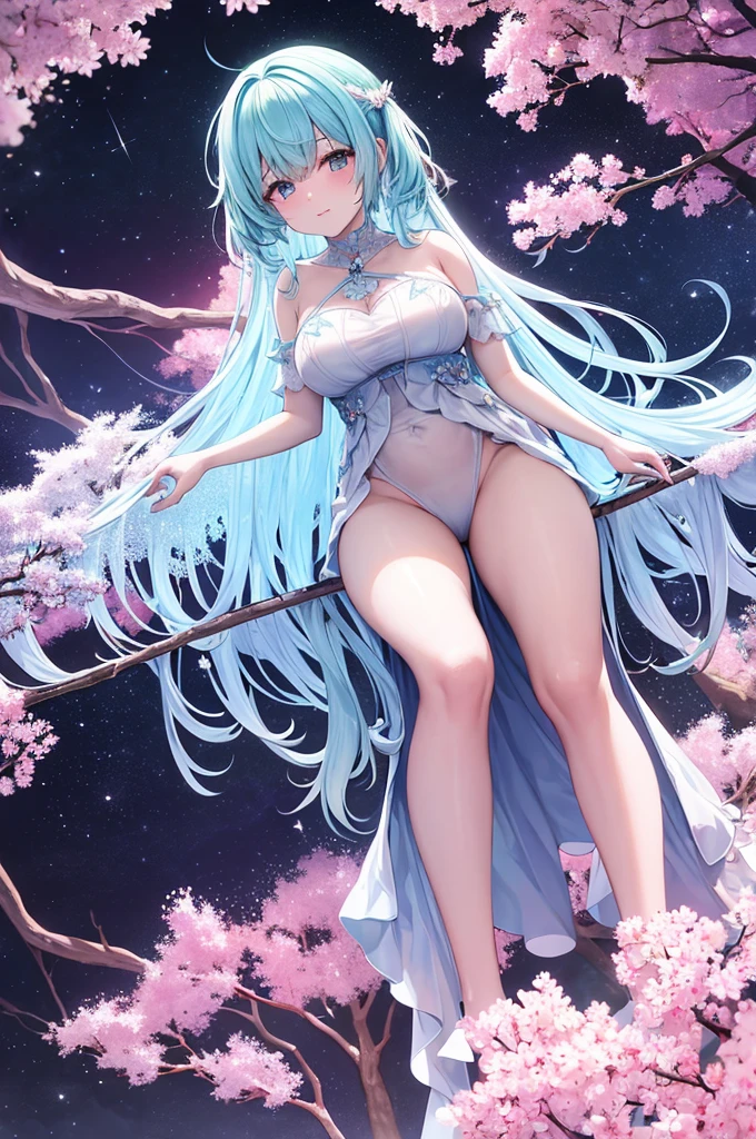 In the realm of whimsical fantasy, a majestic and translucent comet takes to the skies, defying the very laws of nature. Its colossal form glows with a luminescent radiance, each fluid curve and wrinkle captured in exquisite detail in this high-resolution image. Cherry blossoms drift gently through the air around it, their delicate petals unfurling and cascading like rain, falling freely from the branches of ethereal trees that cling tensely to the wondrous behemoth's humongous body. The fantasy landscape that surrounds this aerial spectacle is alive with vibrant colors, as if illuminated by
