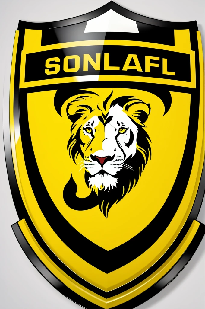 A football shield, with yellow and black logo, have a lion, with white background to convert it to png