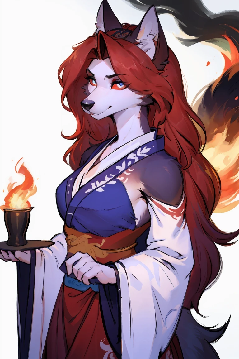 (Hanfu:1.5),best quality,Astonishing,masterpiece,Beautifully,Extremely detailed,Ultra-high resolution,Intricate details,Exquisite and detailed,Meticulous attention to detail,8k resolution,Red Eyes,hairy,Wolf女,Big watery eyes, Wearing red clothes, Fine hair, Chinese Beauty, Wearing Chinese clothing, Flowing tulle, (Light Silk:1.2),(Clean background), Wolf_girl,Beautiful figure,Height 193 cm,Fire Spirit Portrait, Long flowing red hair,close_up, Fluffy_fur,Long eyelashes,Flowing Chiffon,Well-proportioned body,Perfectly detailed facial features,(perfect detailed eyes:1.5),