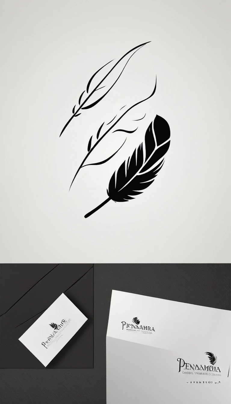 Create a minimal, modern, simple, inspirational, memorable, dream like logo design of a boy and a feather for the brand “Penamemoria".