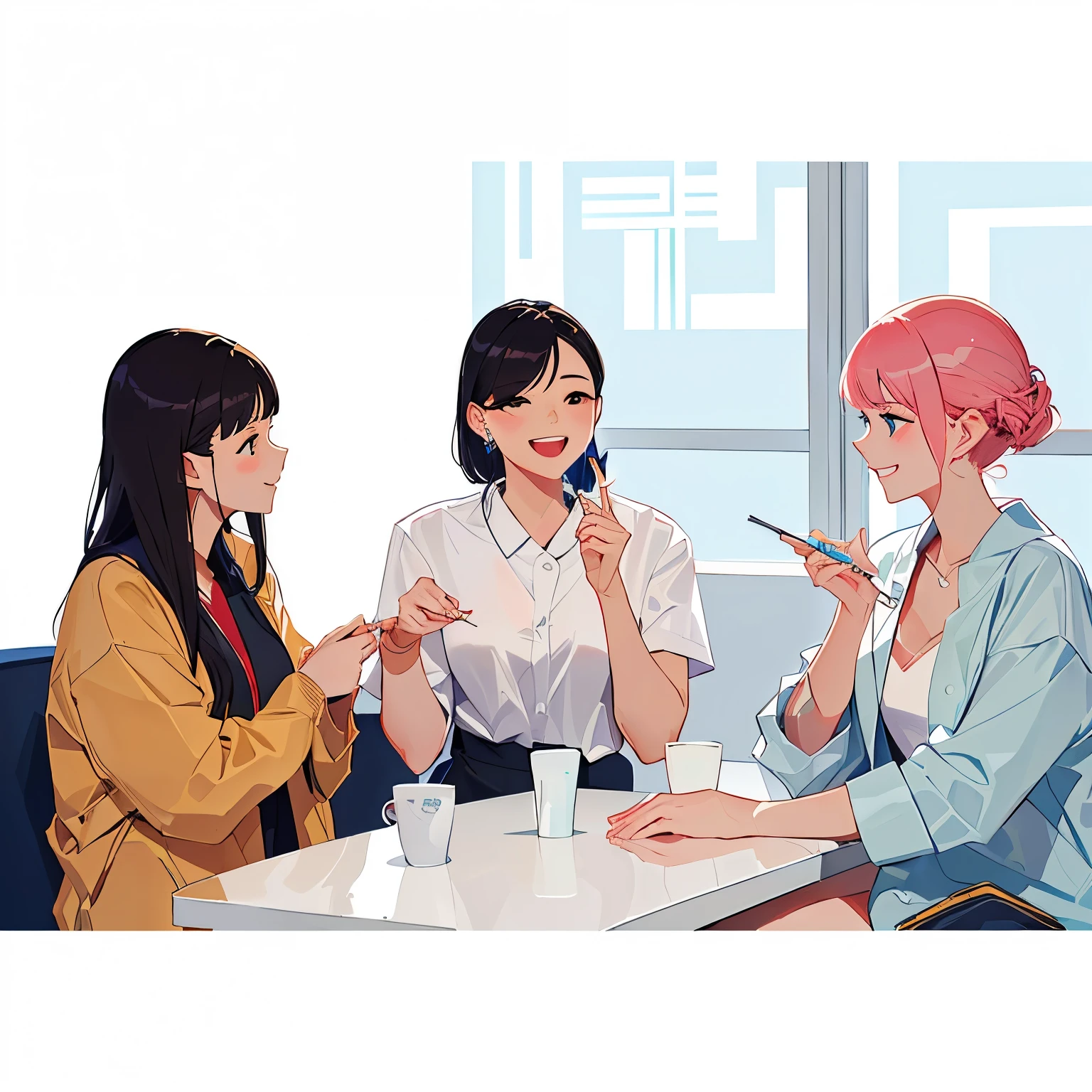咖啡店
a(Girl)(Toothy Smile):And lo and behold,I just had my teeth cleaned,It became much brighter all of a sudden.!
b(Girl):baby,And lo and behold我的,Just washed it a few days ago,Next time you can try 720o all-round teeth cleaning,Talk to the doctor again.,I want "cold light whitening",Finally, polish it carefully!
a(Girl):really,Your teeth,A few shades brighter than mine.!